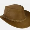 Brown leather cowboy hat with braided band and classic wide brim