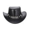 Black leather cowboy hat with metal chain band and stud detail
