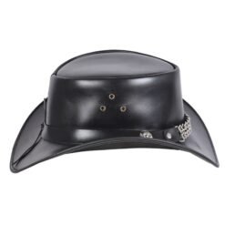 Alternative view of Black Leather Cowboy Hat with Chain Band and Stud Accents