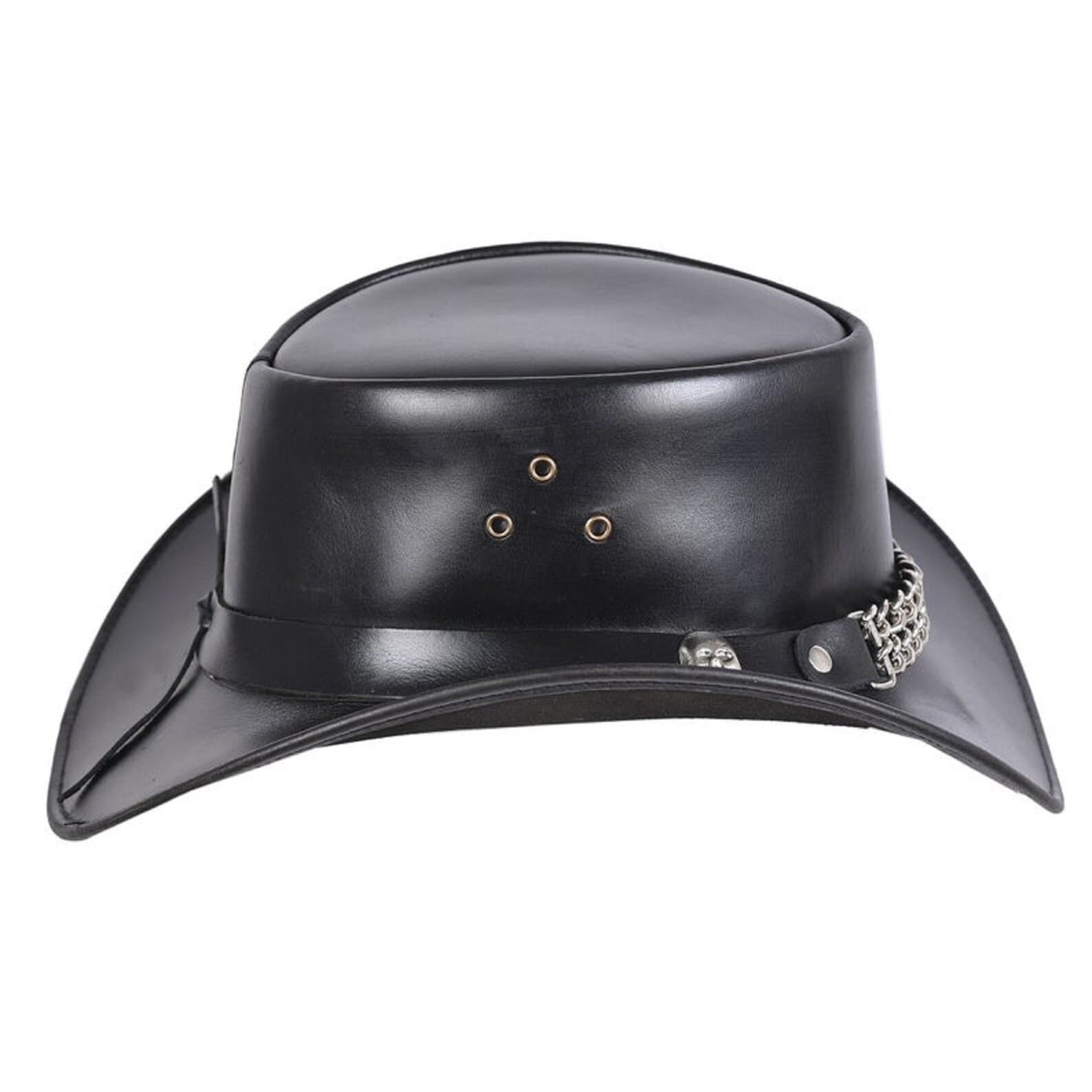 Black Leather Cowboy Hat with Chain Band and Stud Accents - Image 2
