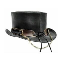 biker leather top hat with metal rings