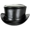 Classic black leather top hat with simple band and traditional tall crown design
