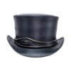 Black leather top hat with eye band detail and Victorian steampunk design