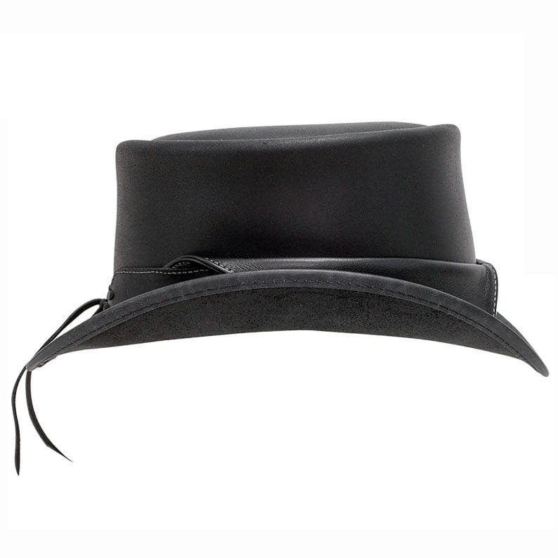 Pearl Concho Black Leather Top Hat – Victorian Western Style - Image 2