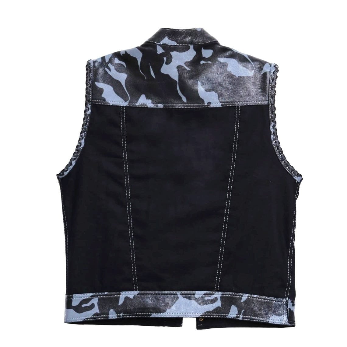Men's Urban Camo Leather & Black Denim Motorcycle Vest - Image 3