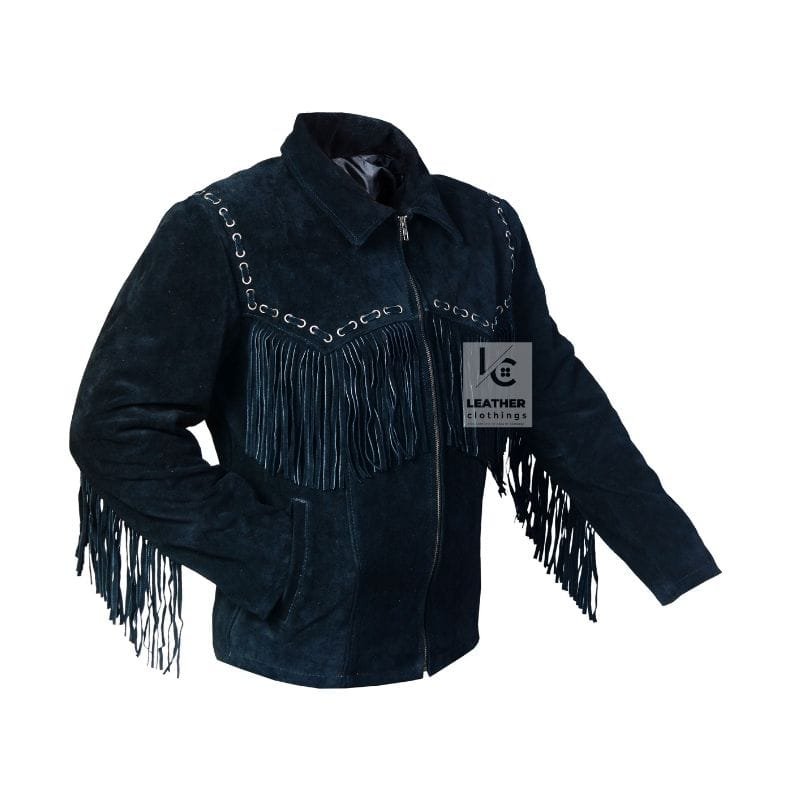 Men's Black Suede Leather Jacket - Cowboy Jacket MSBJ1B