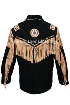 Alternative view of Men's Black Suede Pioneer Fringe Jacket with Contrast Whipstitch & Rosette Accents