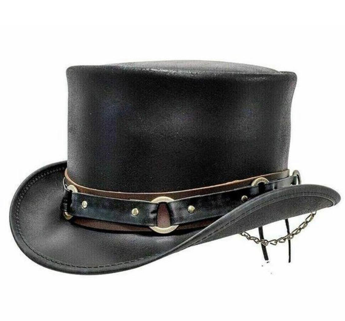 black leather top hat steampunk SR2 band