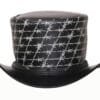 Black leather top hat with silver barbed wire pattern in gothic steampunk style