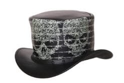 Alternative view of Black Leather Barbed Wire Skull Top Hat – Steampunk Gothic Hat