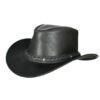 Black leather cowboy hat with textured band and wide brim