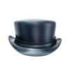 Black leather top hat with carriage band and classic handcrafted design