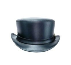 Black leather top hat with carriage band and classic handcrafted design