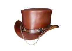 Alternative view of Brown Leather Top Hat with SR2 Chain Band – Steampunk Western Style