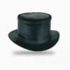 Classic black leather top hat with traditional Victorian design