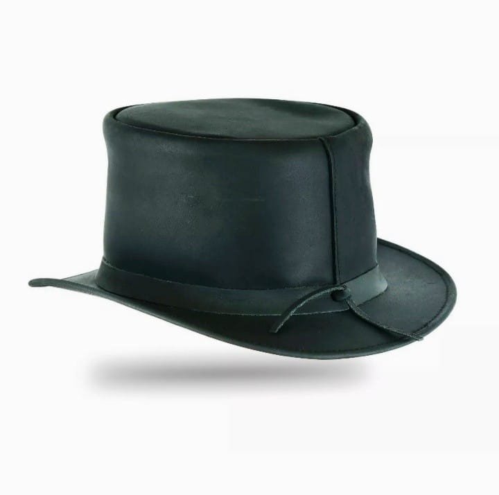 Classic Black Leather Top Hat – Traditional Victorian Style - Image 2