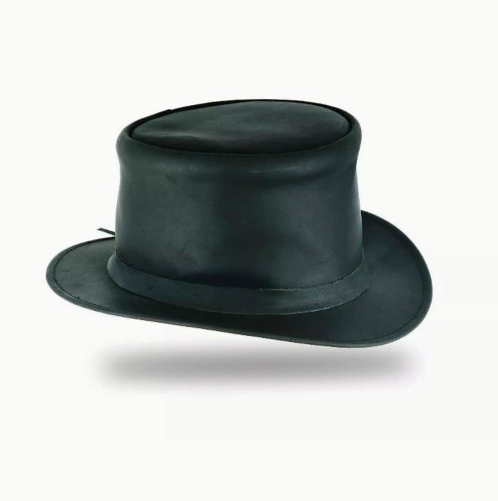 Classic Black Leather Top Hat – Traditional Victorian Style - Image 3