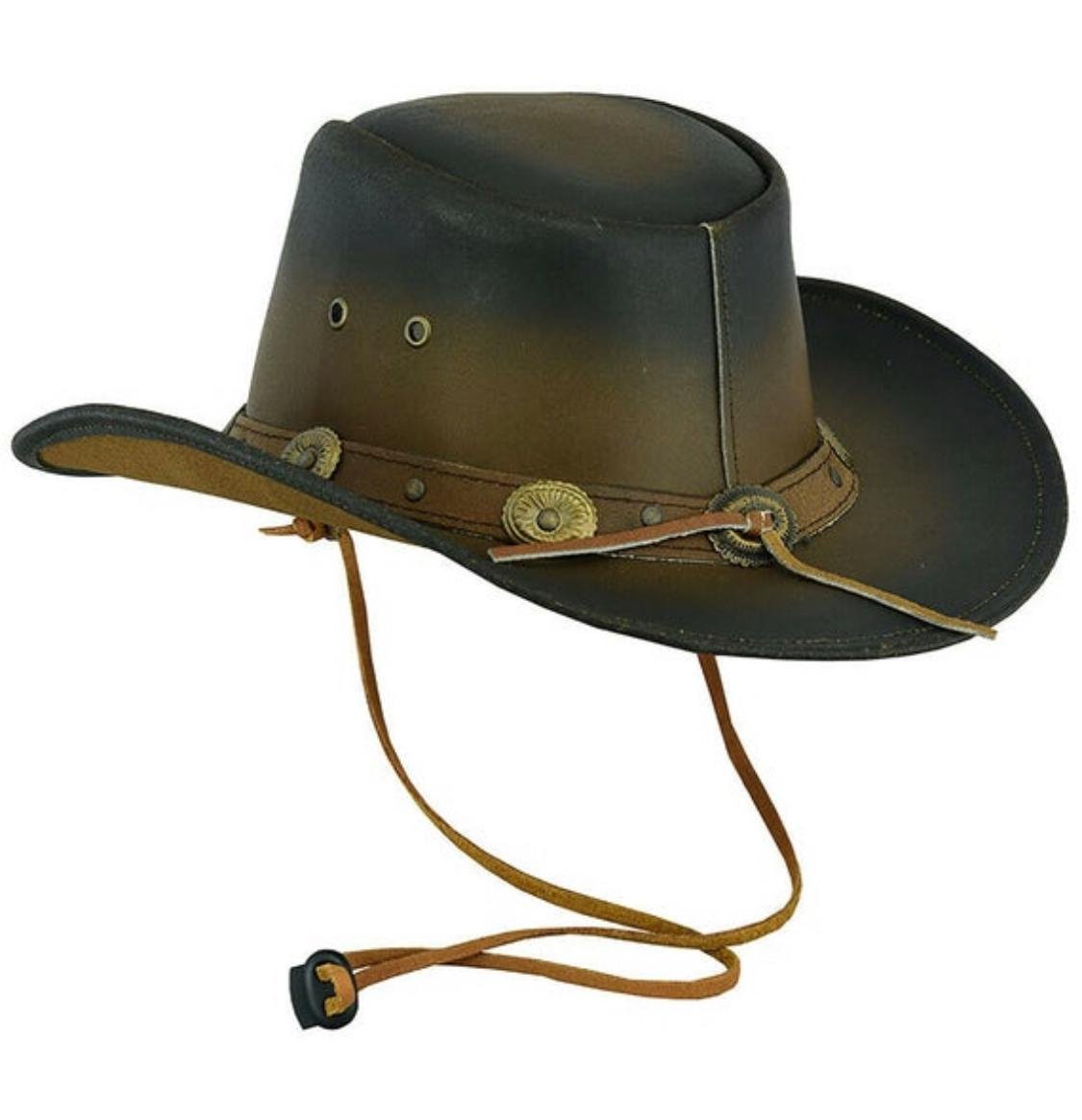Western Cowboy Leather Hat Aussie Outback Concho Band, CBH9