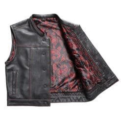 Alternative view of Men's Black Leather Motorcycle Vest with Red Paisley Lining