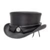 Black leather top hat with pearl concho band and Victorian Western styling
