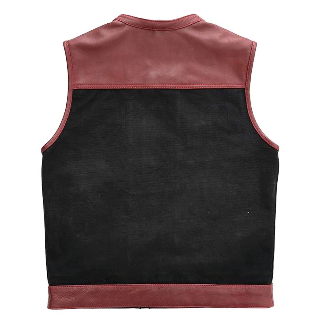 Men's Black & Burgundy Leather Motorcycle Vest with Paisley Lining - Image 2