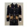 Men's Black Ridge Fringe Suede Leather Jacket with whipstitch trim, contrast pocket panels, and rosette accents
