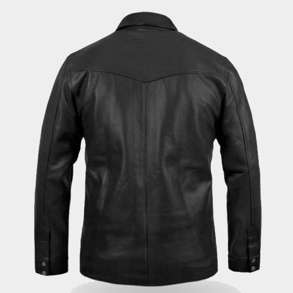 Men's Black Leather Snap Shirt with Steel Metal Buttons - Image 2
