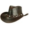 Brown leather cowboy hat with concho band and distressed finish