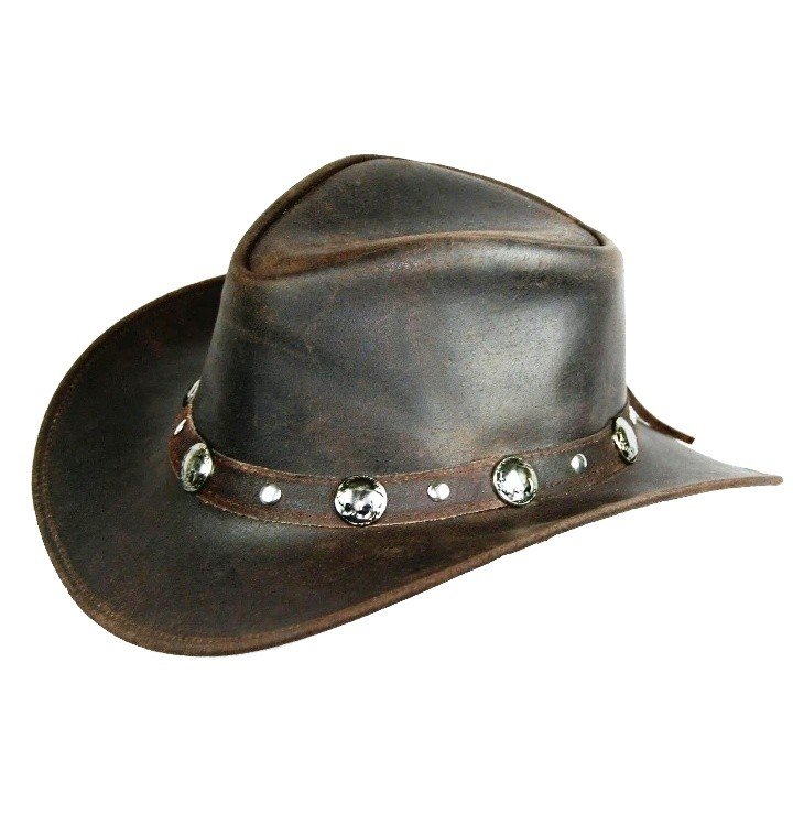Brown Leather Cowboy Hat with Concho Band – Distressed Western Style - Image 2