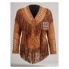Women's Brown Leather Cowgirl Western Jacket Native American Indian Jacket WWLJ4