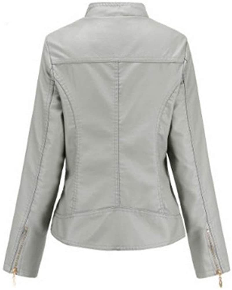 Women's Trendy Moto Short Fashion Leather Sheep Jacket Coat in Grey | WFJ209 - Image 2