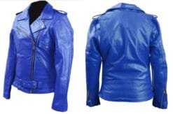 trendy blue genuine sheep leather fashion jacket