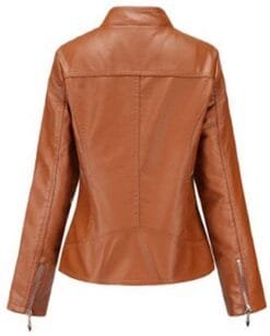 Alternative view of Women's Brown Trendy Moto Short Fashion Sheep Leather Jacket Coat | WFJ208