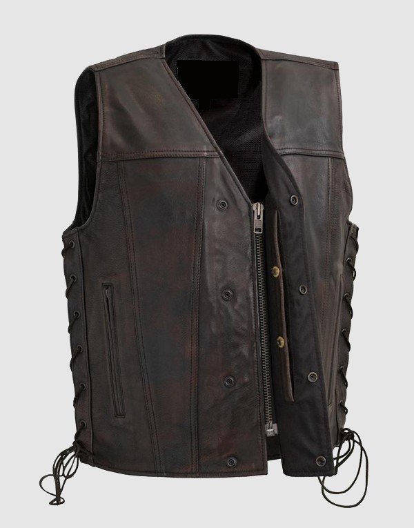 Men's Leather Motorcycle Vest In Club Style | MBV14 - Image 2