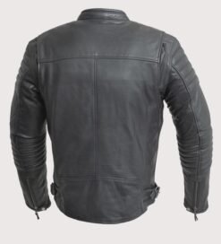Alternative view of Men's Black Cafe Racer Leather Jacket with Quilted Sleeves