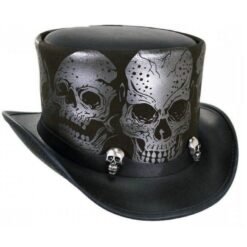 Alternative view of Skull Print Leather Top Hat – Gothic Biker Style