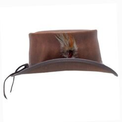 Alternative view of Marlow Brown Leather Top Hat with Feather Accent – Rustic Victorian Style