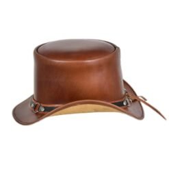 Alternative view of Harness Loop Brown Leather Top Hat – Frontier Steampunk Style