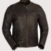 Vintage brown leather cafe racer jacket with antique finish and zip pockets