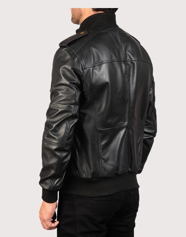Agent Shadow Black Leather Bomber Jacket Men | BLJ1 - Image 3