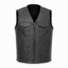 Men's V-Neck Leather Motorcycle Vest with Center Zipper in black genuine leather