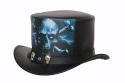 Alternative view of Lightning Skull Leather Top Hat – Gothic Biker Style