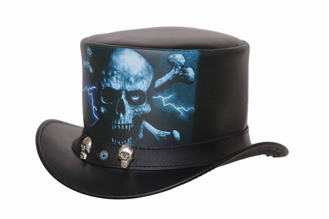 Lightning Skull Leather Top Hat – Gothic Biker Style - Image 2