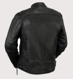 Alternative view of Black Scooter Style Leather Jacket – Minimalist Motorcycle Biker Design