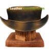 Brown and black distressed leather short top hat with unbanded design