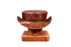 Cyprus tan leather short top hat with distressed vintage finish and low crown design