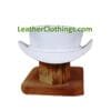 White leather short top hat with minimalist band and classic Victorian silhouette