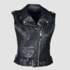 Black Leather biker Vest for Womens