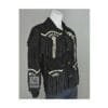 Men's black outrider fringe suede leather jacket with concho tassel accents and whipstitch trim