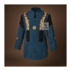 Men's blue suede beaded fringe war shirt with black leather tassels and medallions